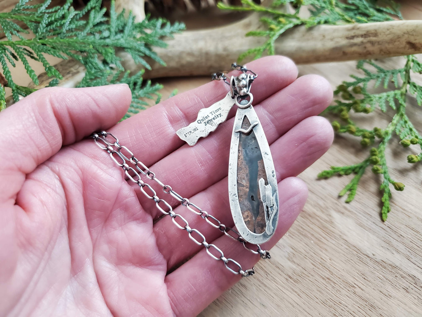 Needles Blue Agate and Trout Charm Necklace with River Rock Detailing