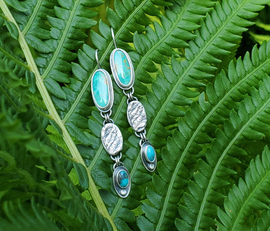 Long and Lean Turquoise and Fern Earrings
