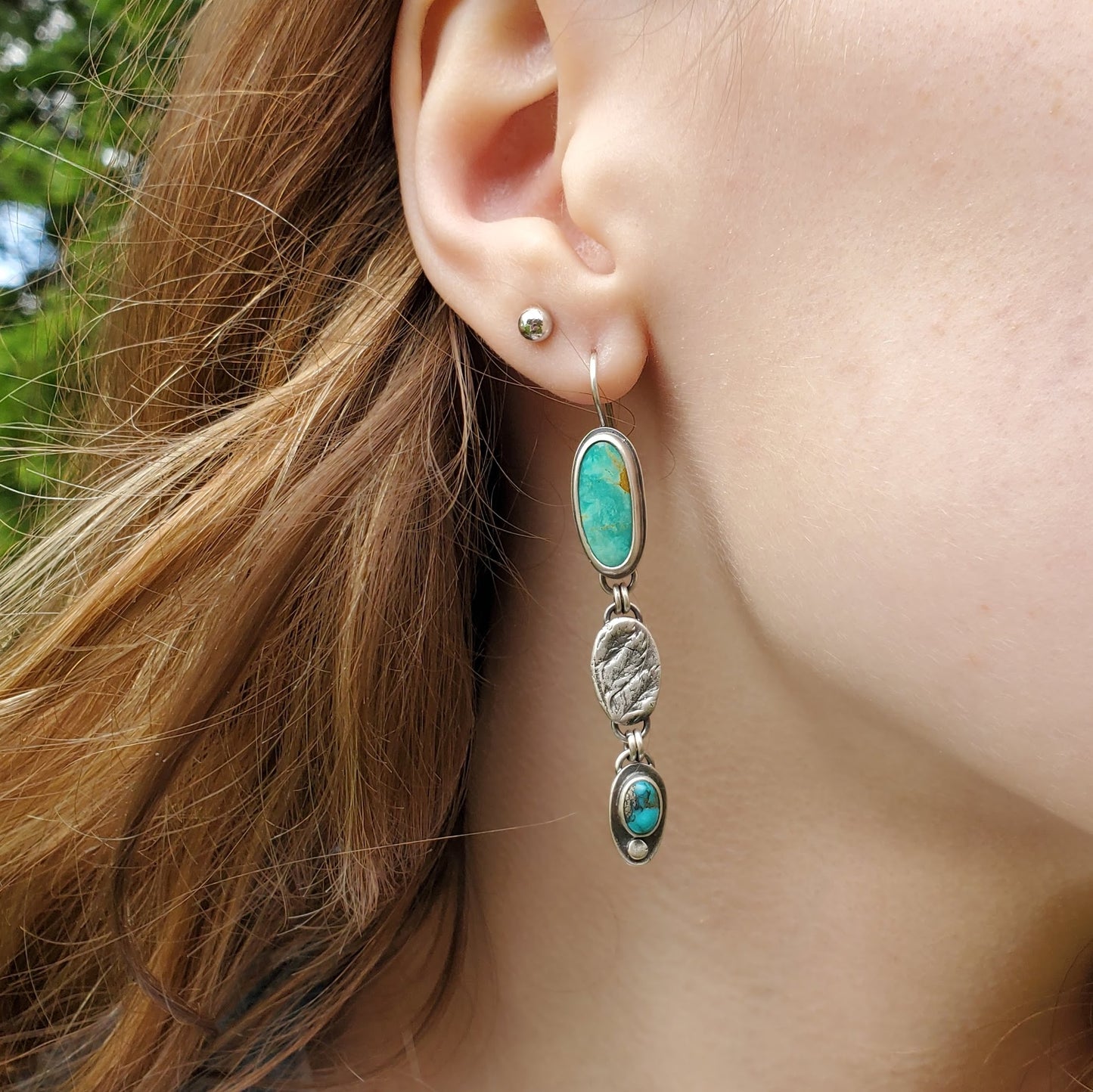 Long and Lean Turquoise and Fern Earrings