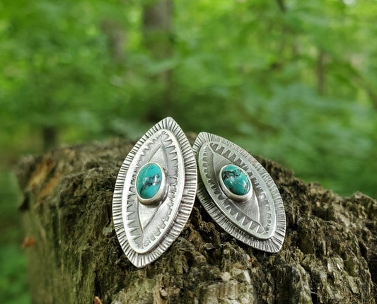 Stamped Sterling Silver Hubei Turquoise Earrings