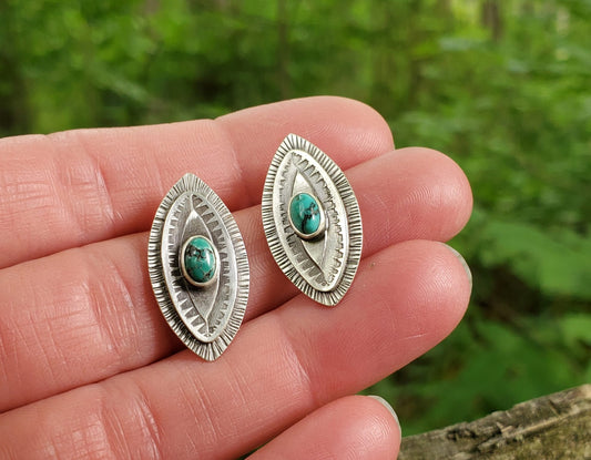 Stamped Sterling Silver Hubei Turquoise Earrings