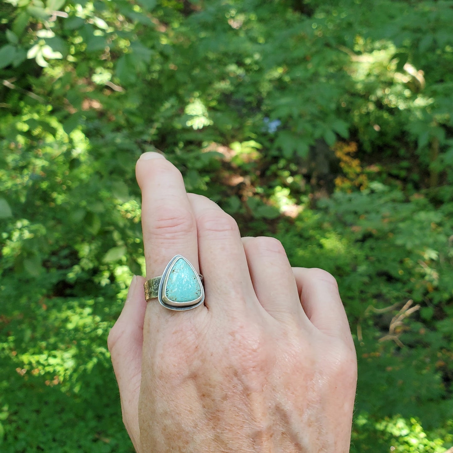 Number 8 Mine Turquoise Ring with Fused Silver Band - Size 9.25