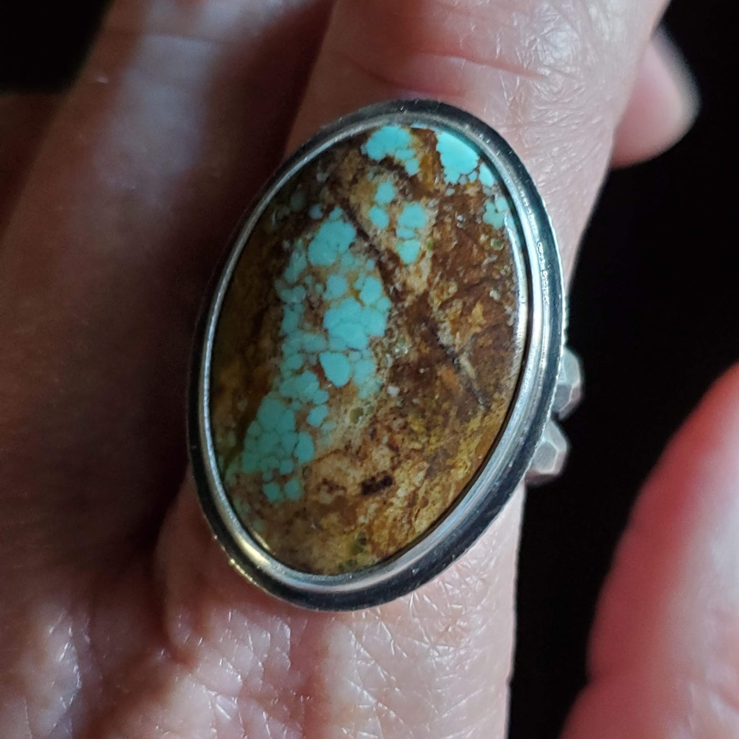 Scarred Ring, #8 Mine Turquoise, Size 9 to 9-1/4
