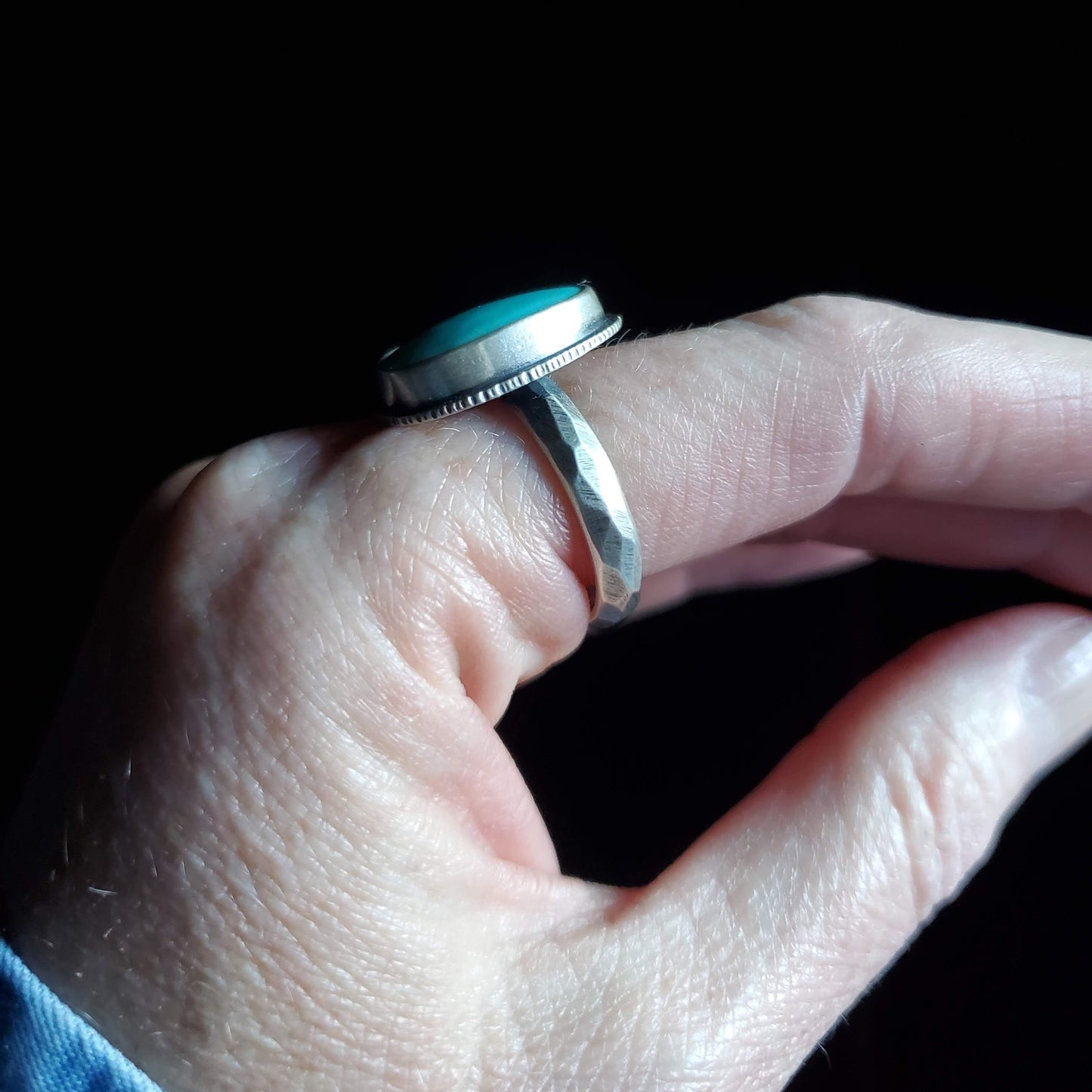 Scarred Ring, Arizona Turquoise, Size 10-1/2