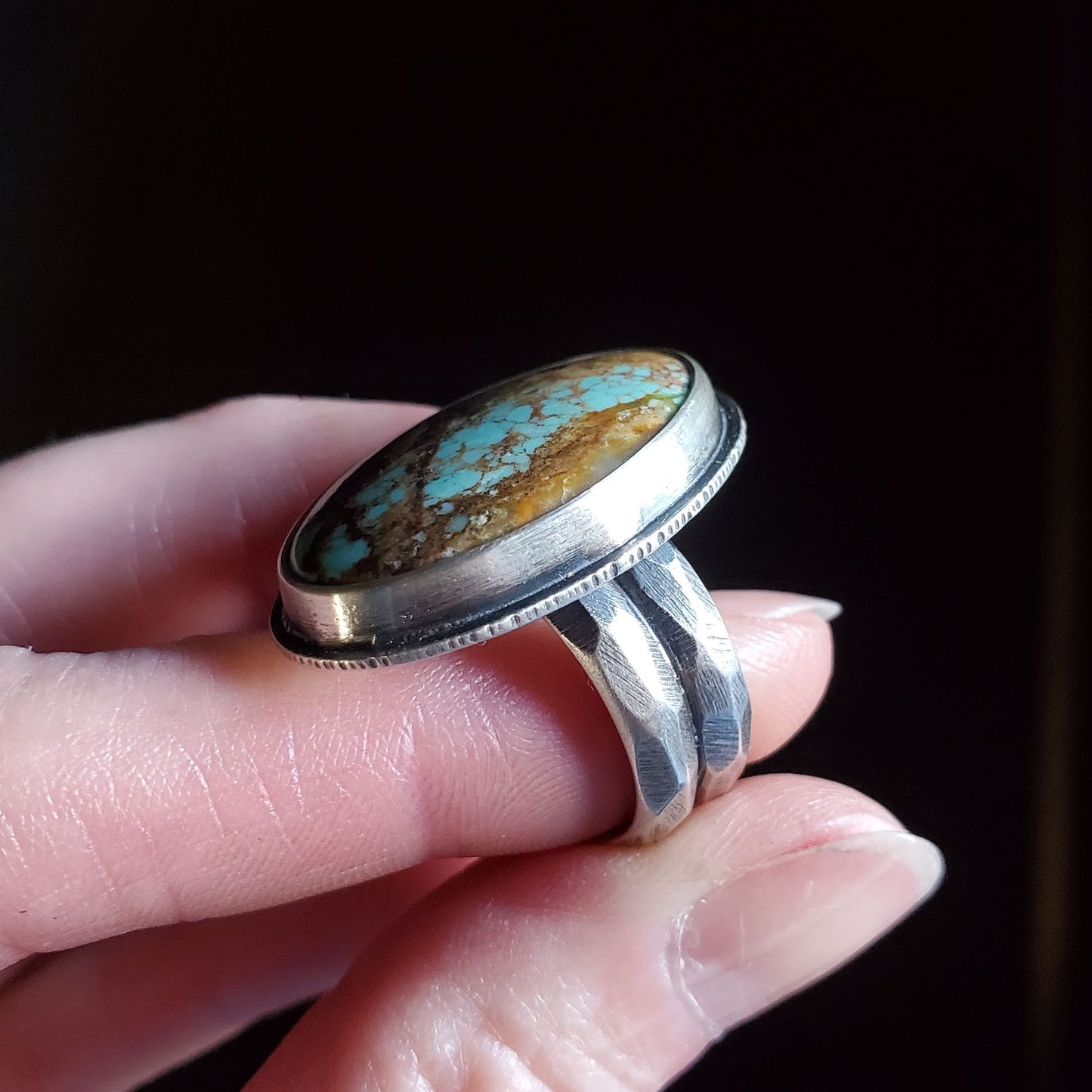 Scarred Ring, #8 Mine Turquoise, Size 9 to 9-1/4