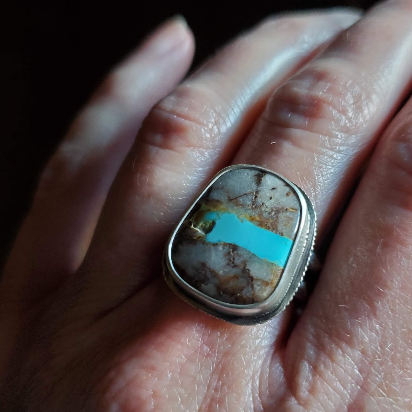 Scarred Ring, Royston Ribbon Turquoise, Size 8