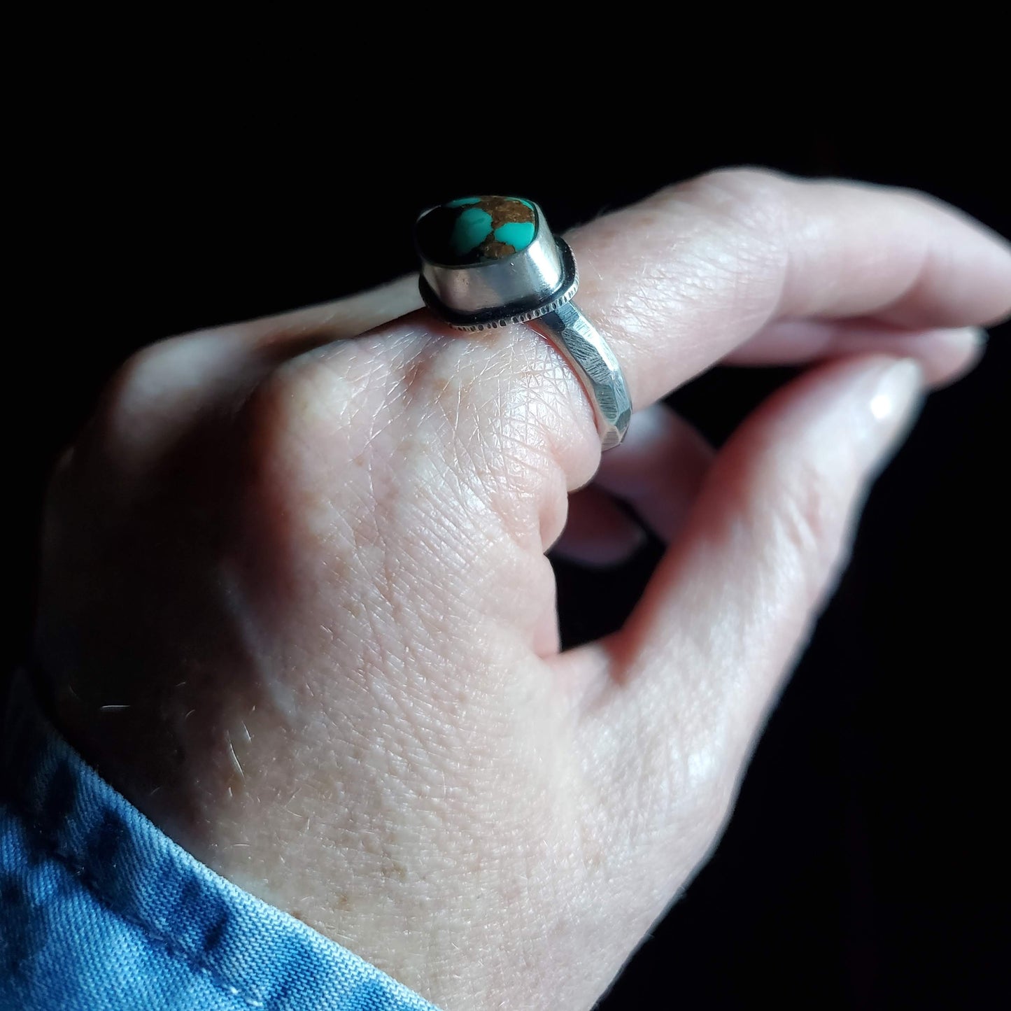 Scarred Ring, Royston Turquoise, Size 8-1/2