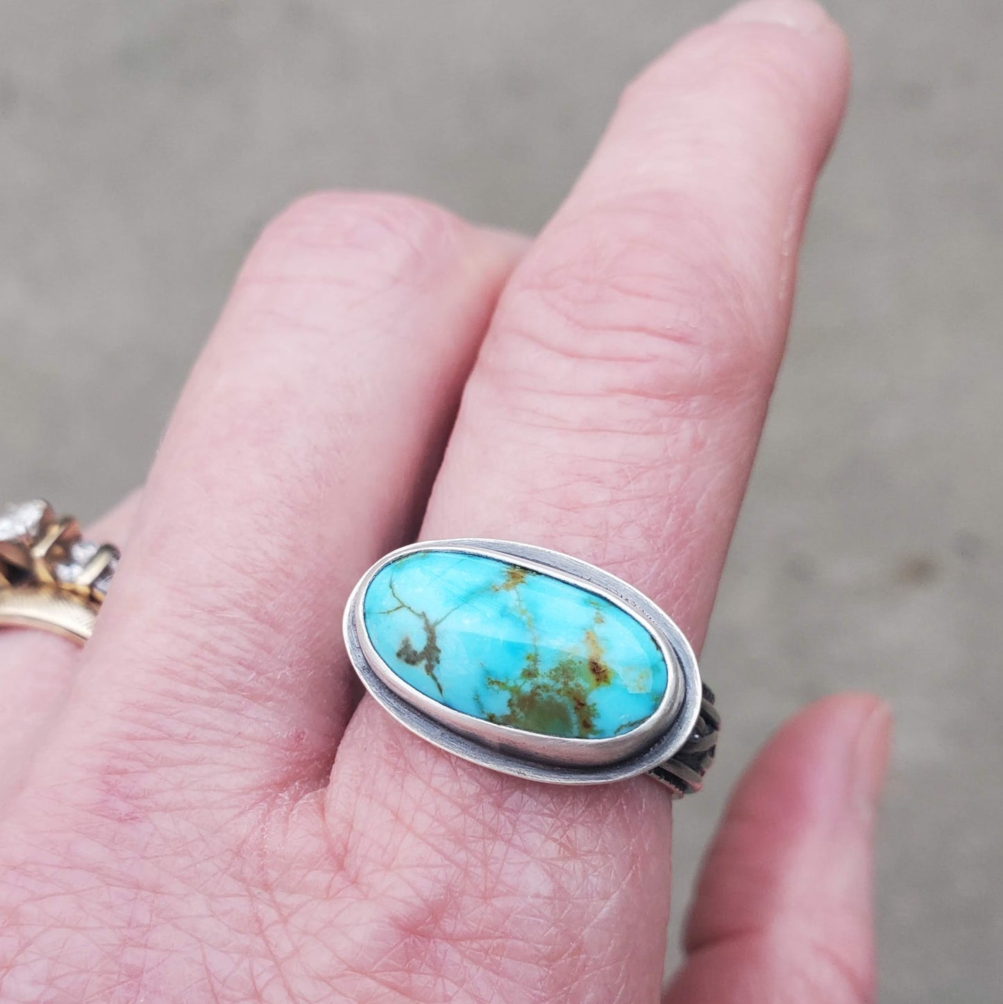 Turquoise Mountain with Decorative Ring Band - Size 10