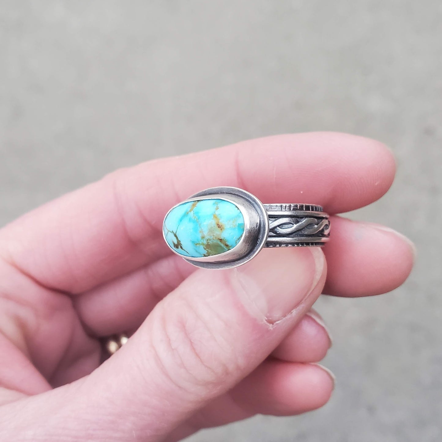 Turquoise Mountain with Decorative Ring Band - Size 10