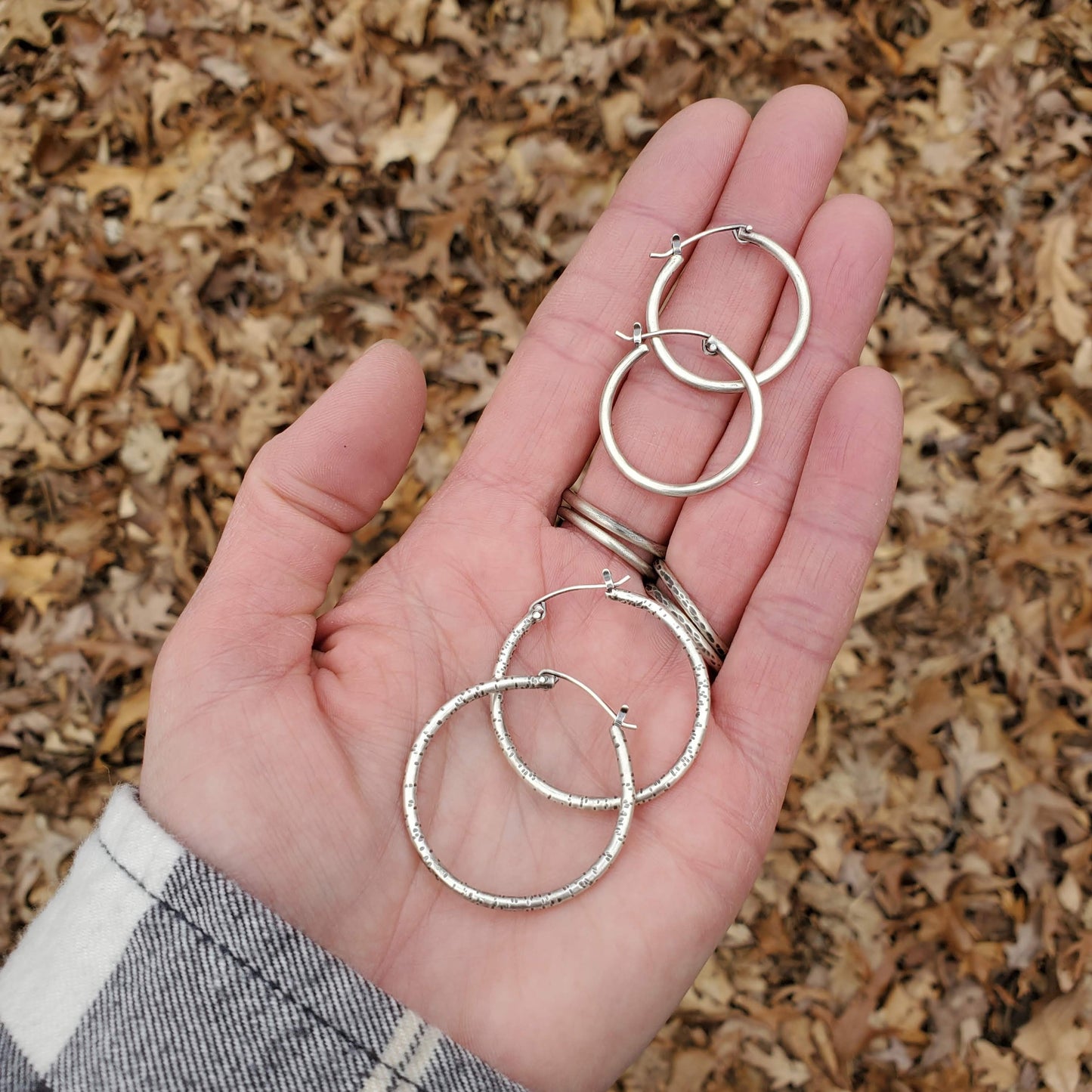 Silver Hoop Earrings - Textured
