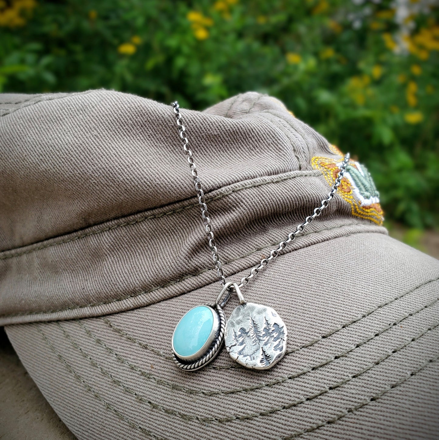 Blue Skies and Forest Trees Charm Necklace