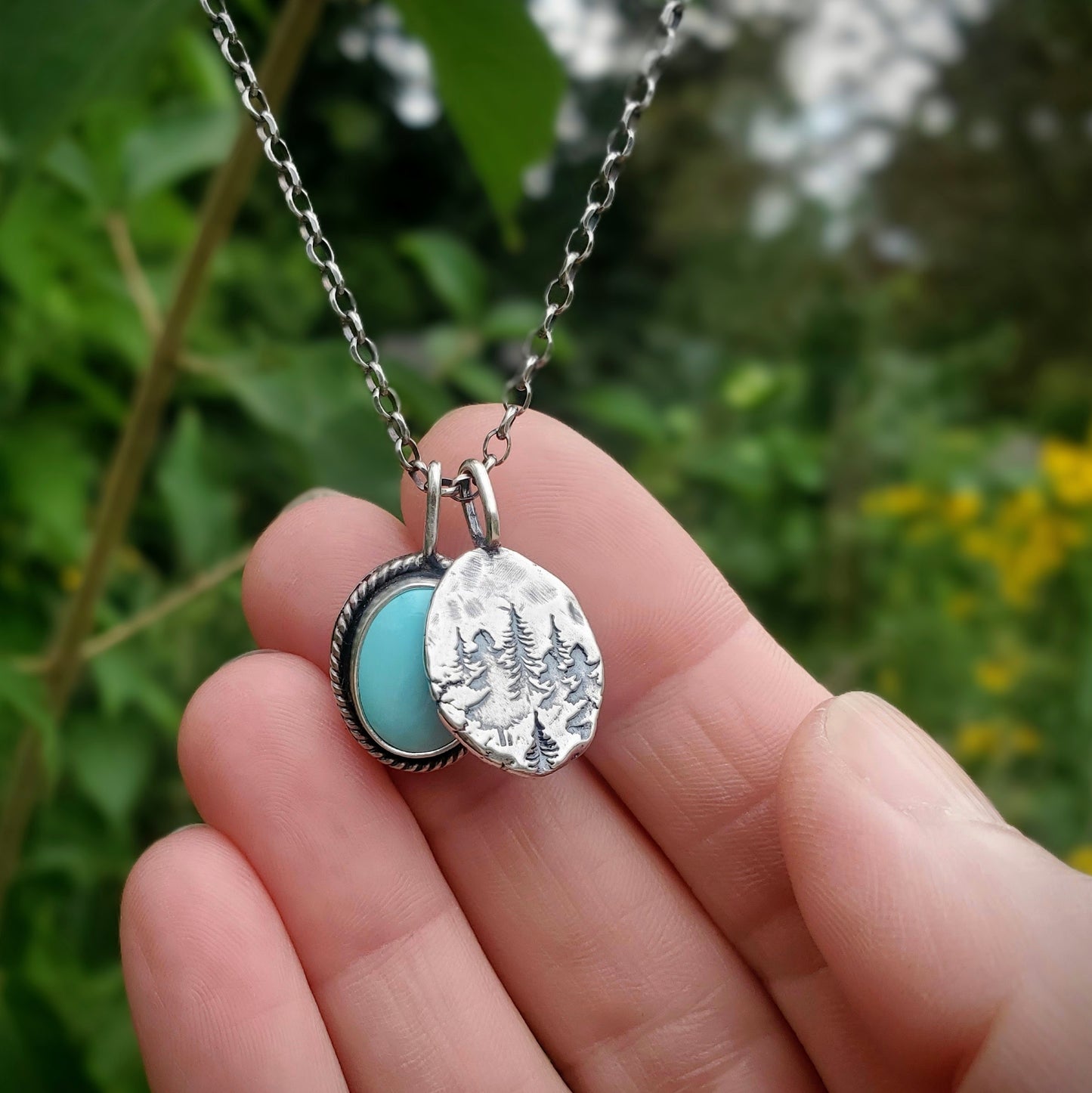 Blue Skies and Forest Trees Charm Necklace