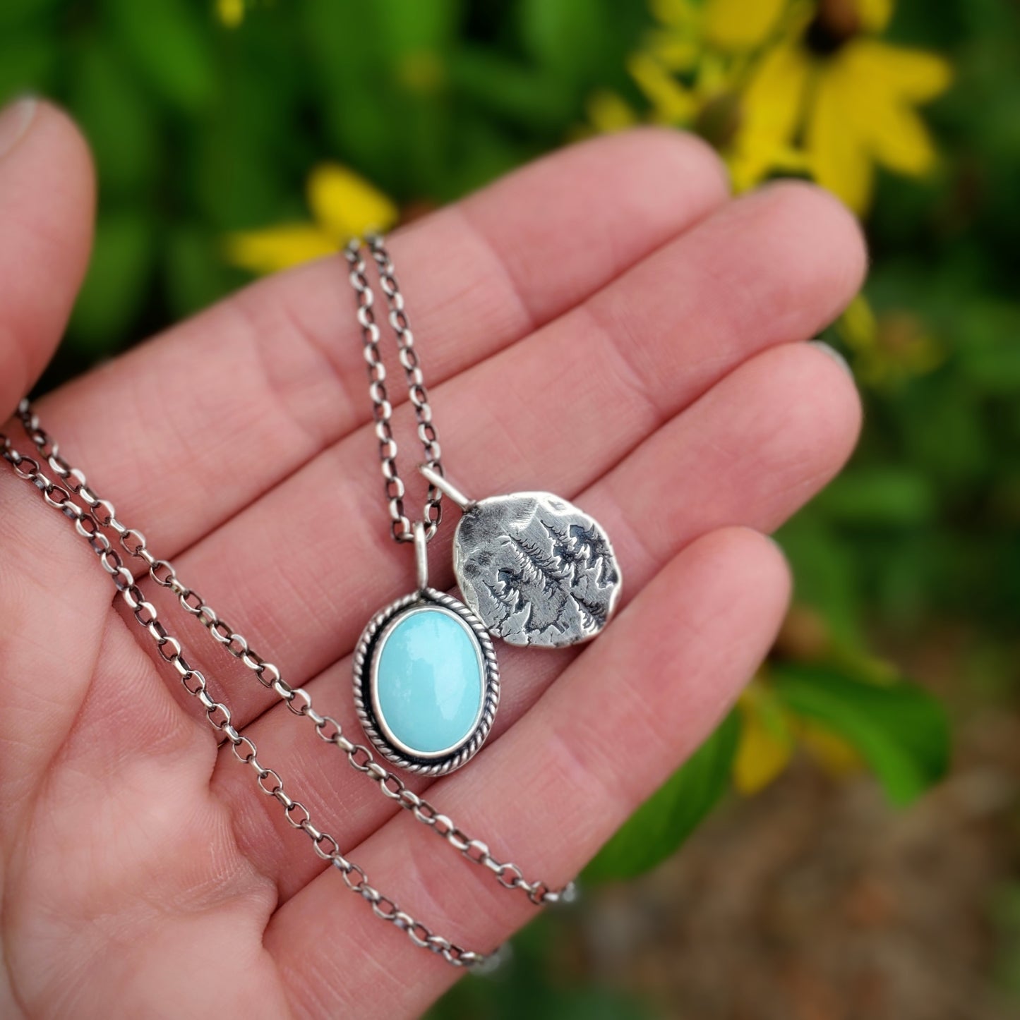 Blue Skies and Forest Trees Charm Necklace