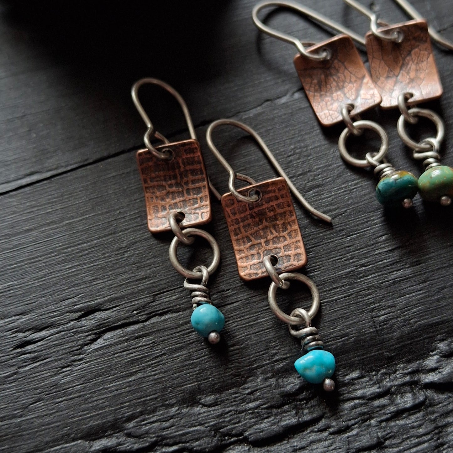 Copper and Silver Dangles - natural stone beads