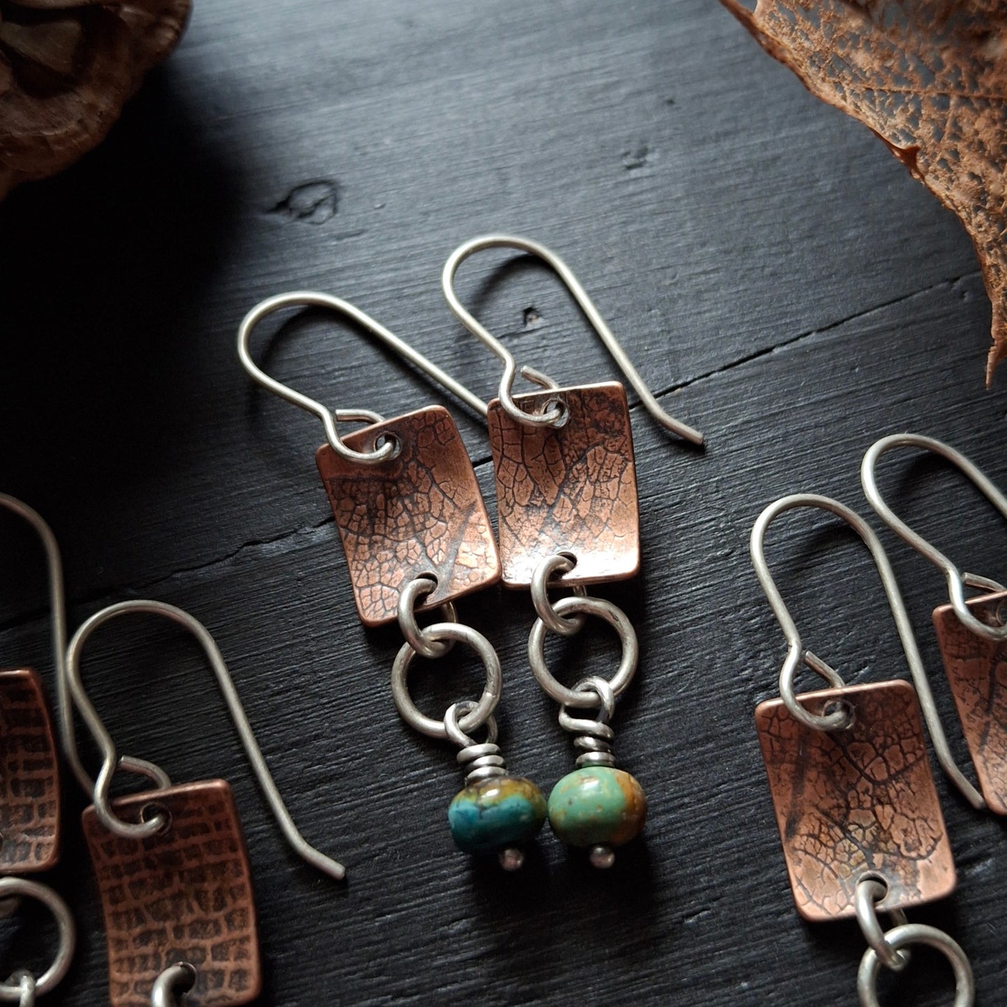 Copper and Silver Dangles - natural stone beads