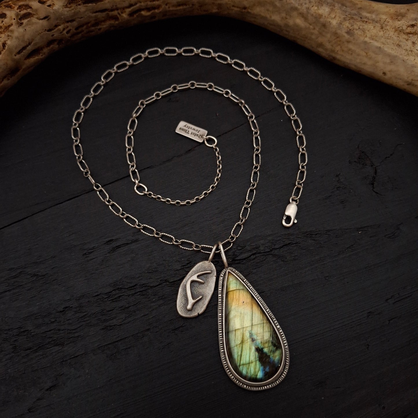 Forest Bundle - Labradorite Charm Necklace and Pine Tree Ring - Size 8