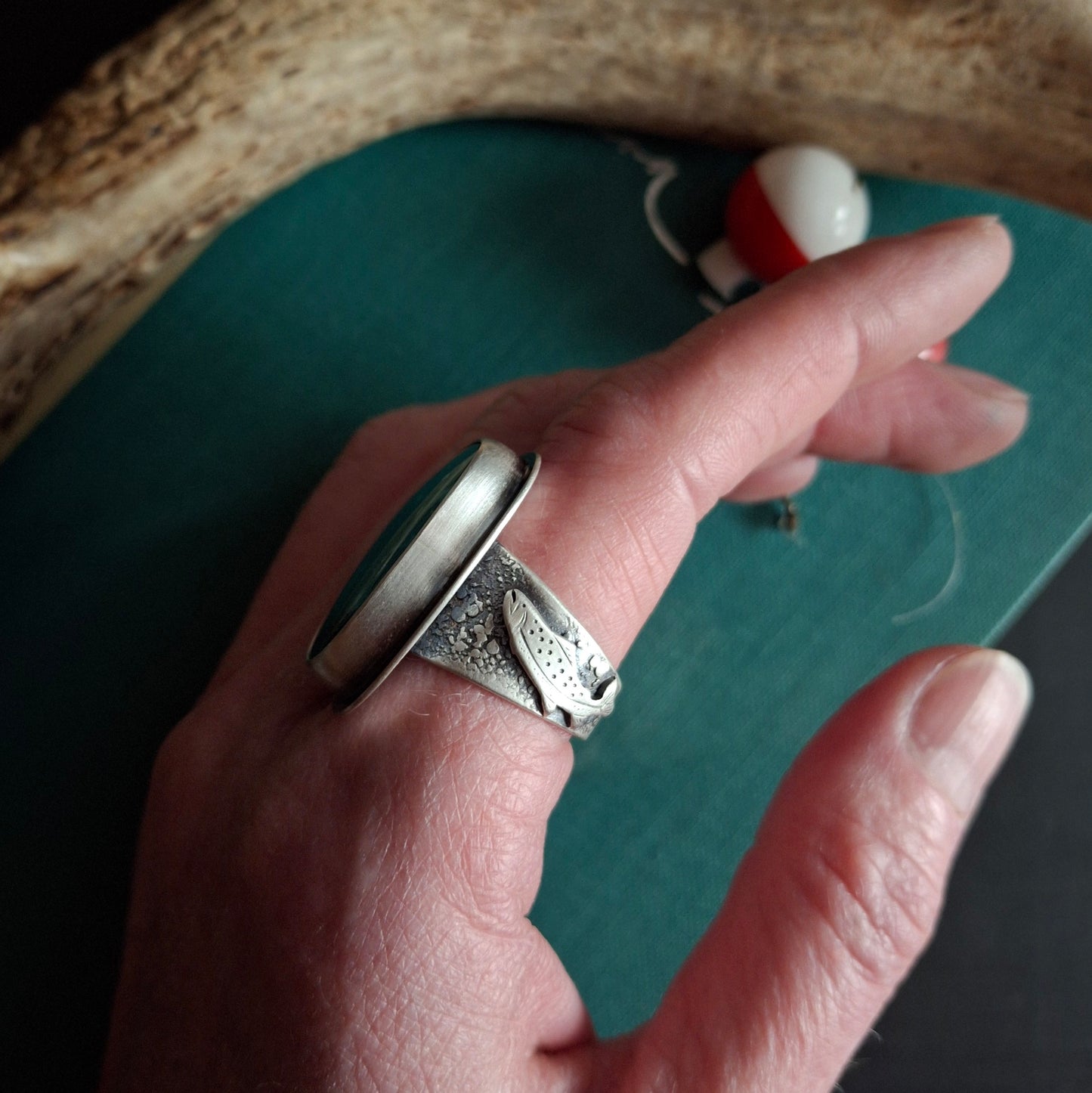 Tibetan Turquoise with Trout Ring - Size 8.5
