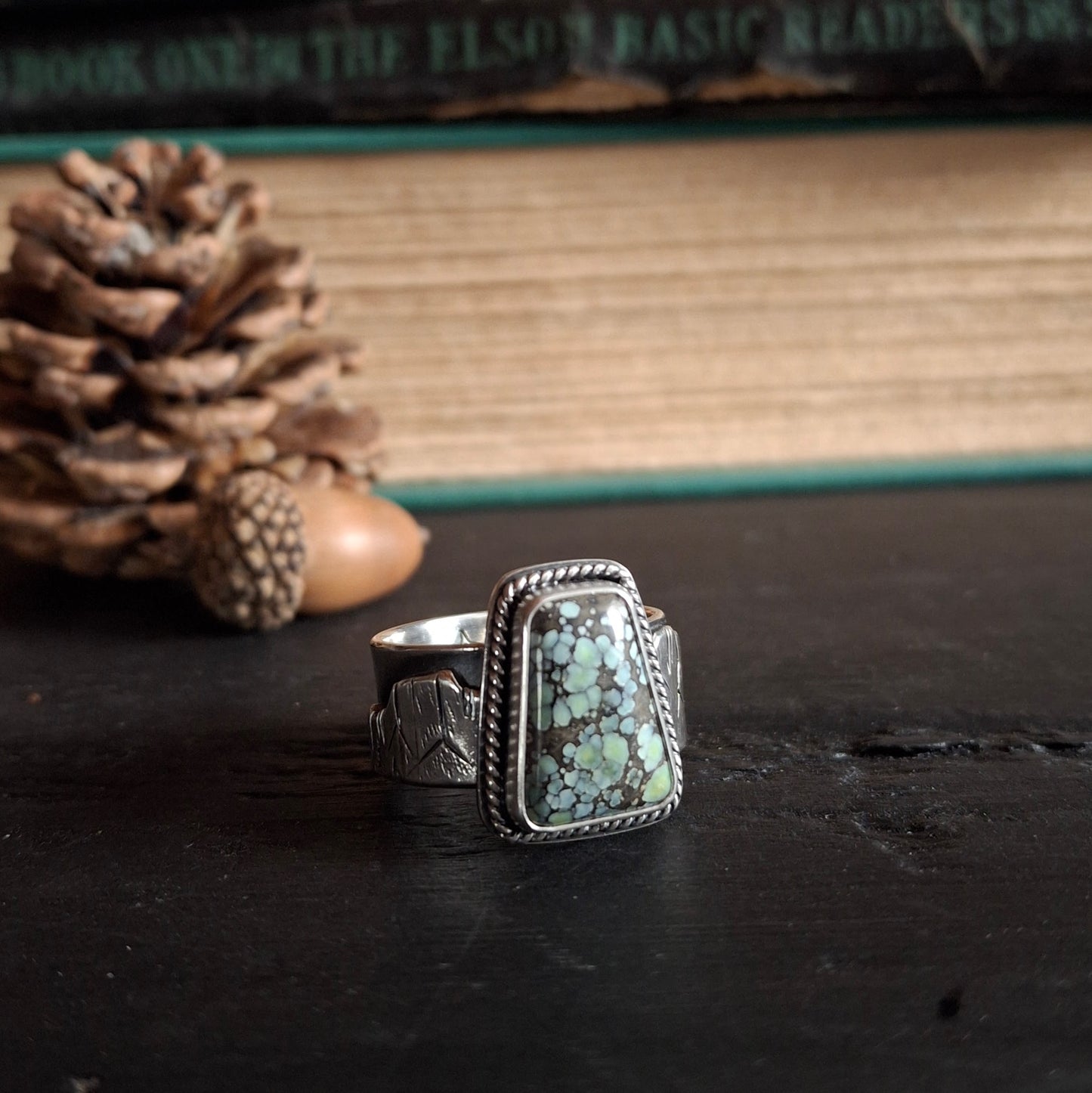 Star Fox Variscite Night-time Mountain Ring - Size 9.5