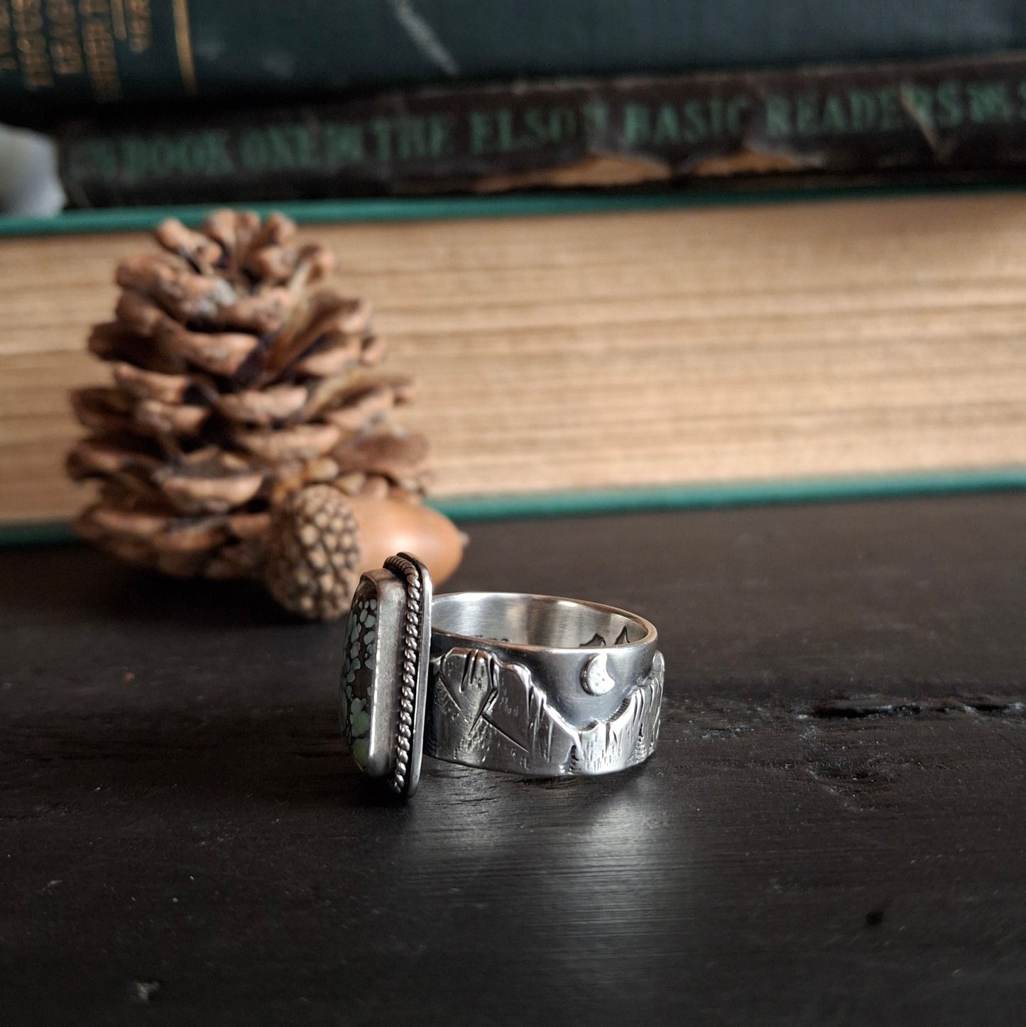 Star Fox Variscite Night-time Mountain Ring - Size 9.5