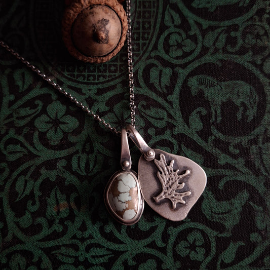 Treasure Mountain Turquoise and Moose Antler Charm Necklace