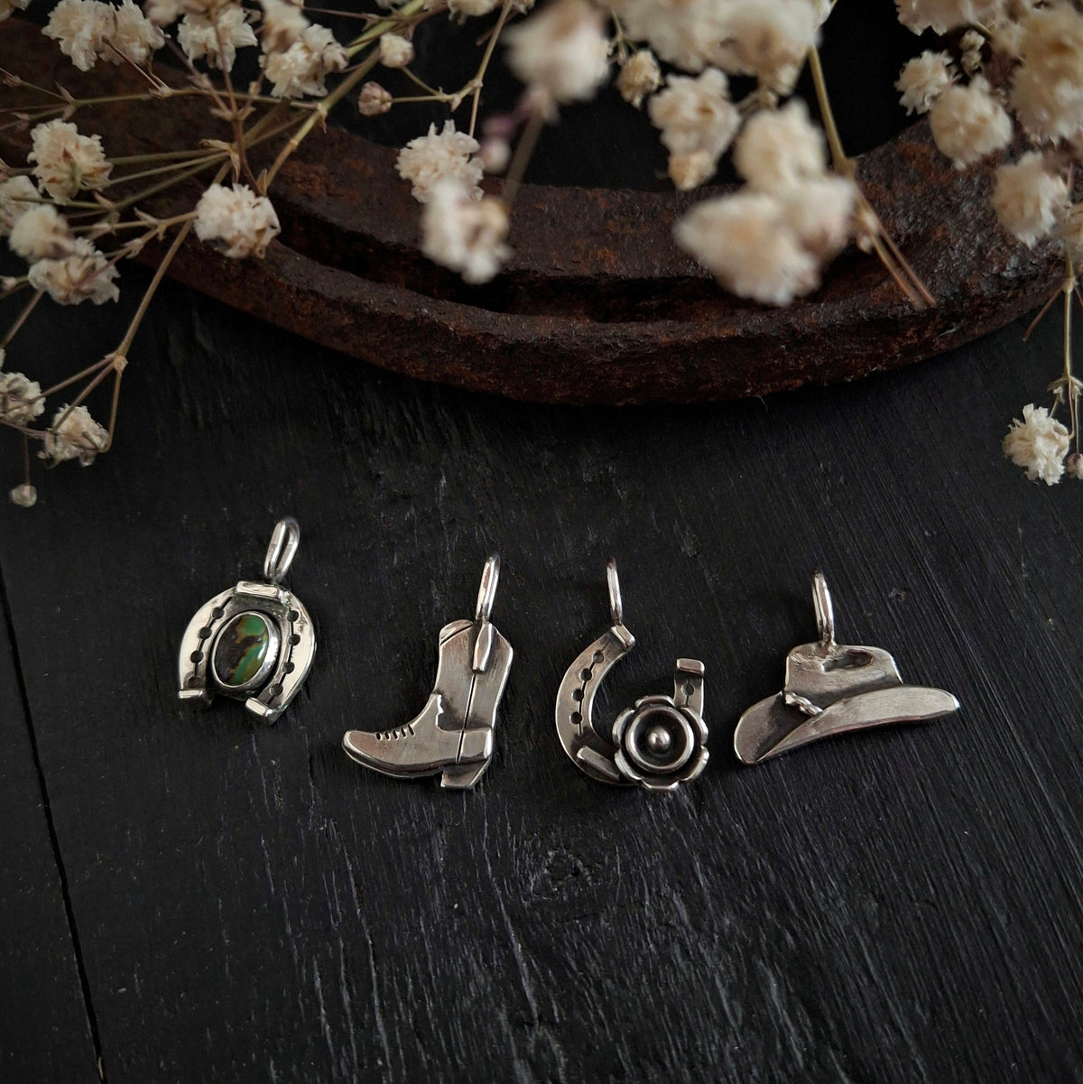 Western Sterling Silver Charms | Reclaimed Silver | Turquoise Accent