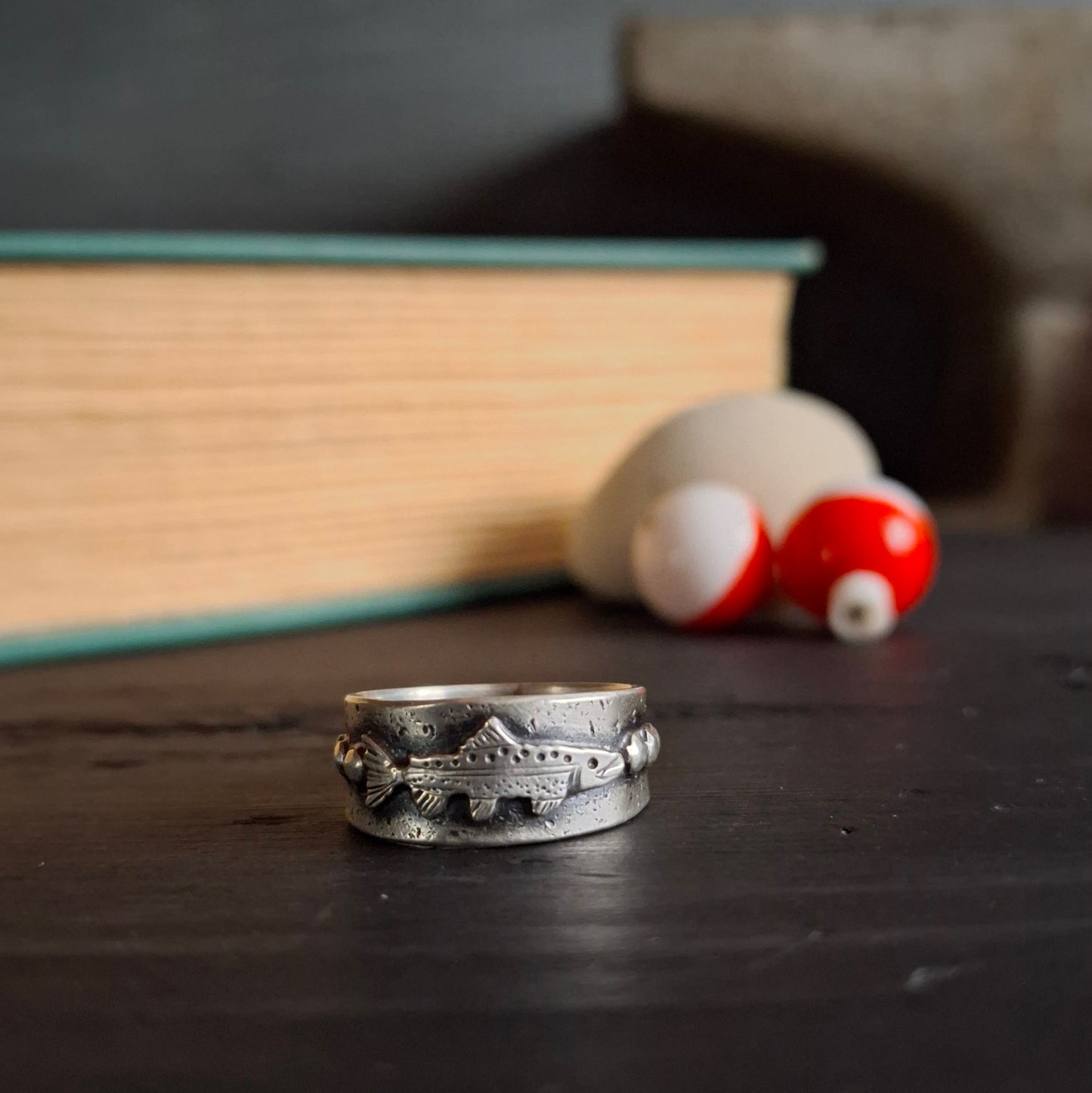 Trout and River Rock Ring - Size 7.25