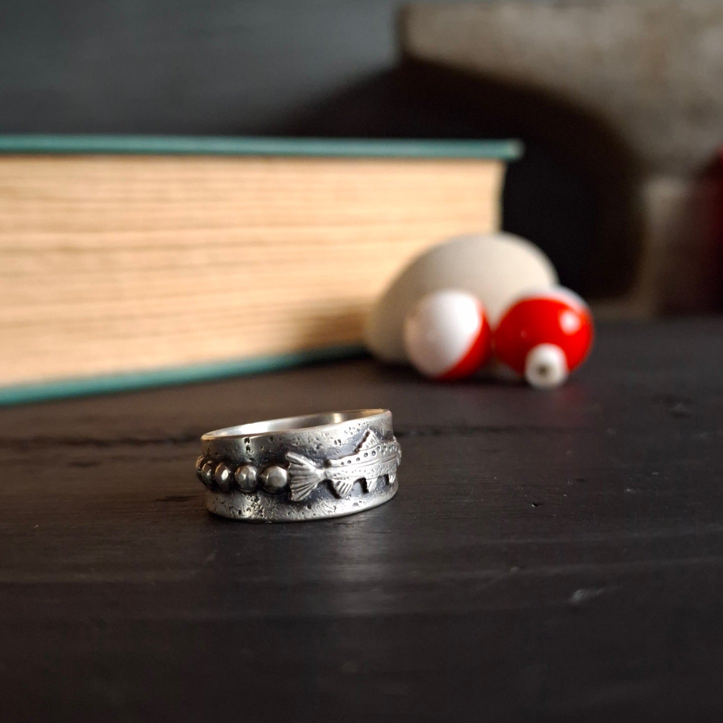 Trout and River Rock Ring - Size 7.25