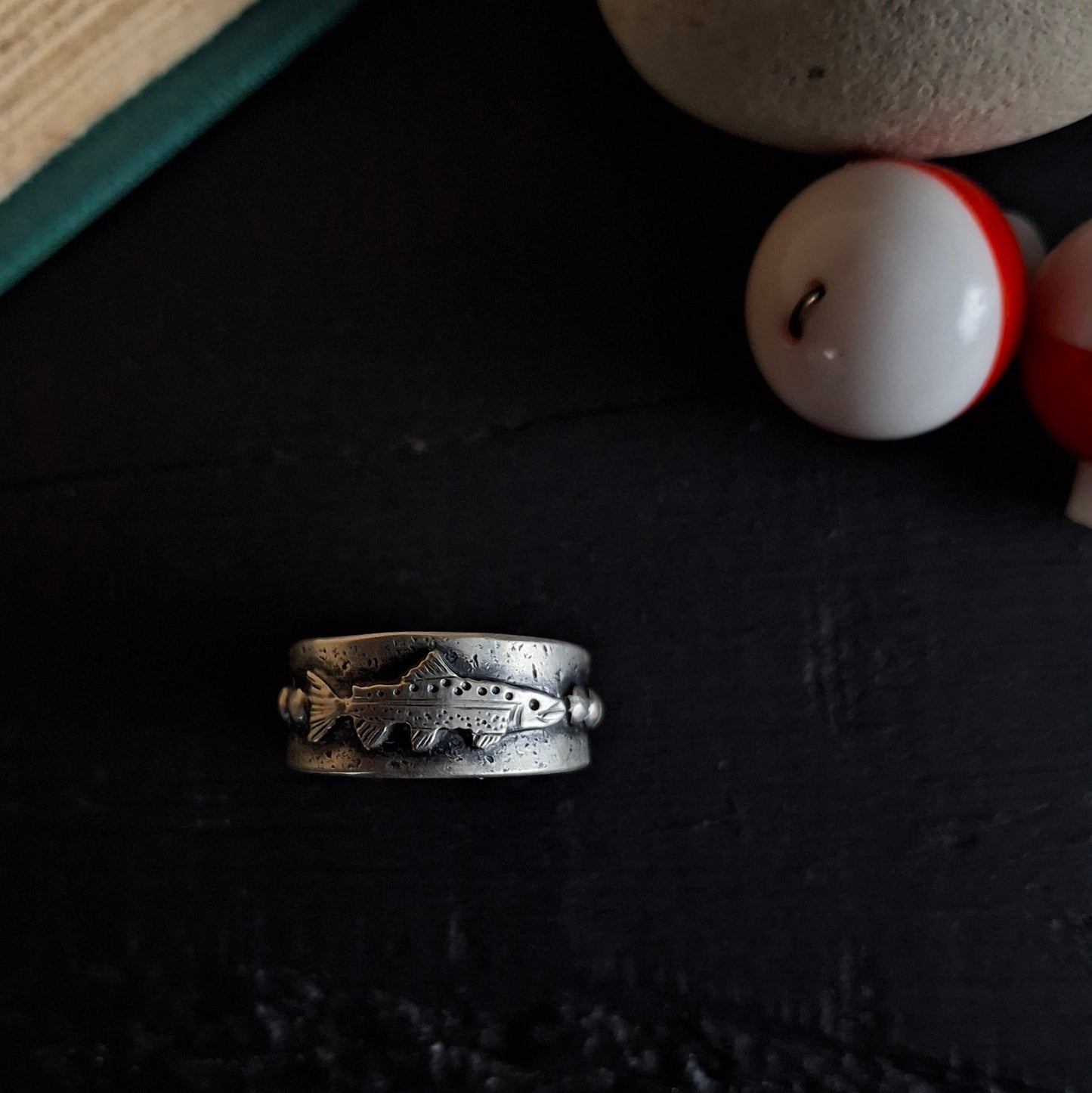 Trout and River Rock Ring - Size 7.25