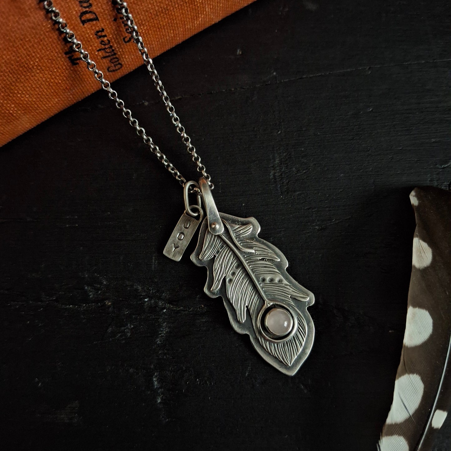 Rose Quartz Feather Pendant - Joy Charm