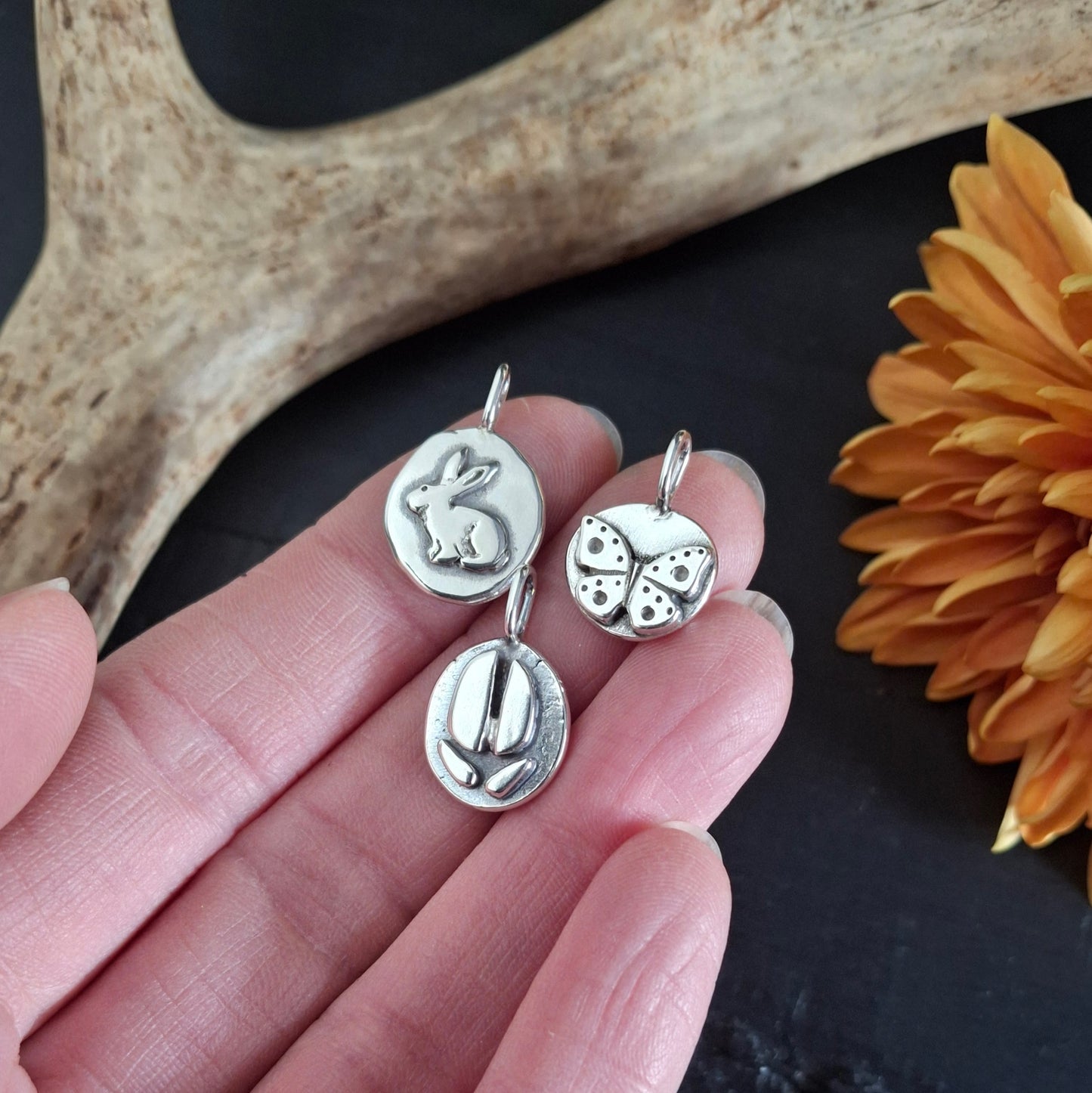 Nature-Inspired Charms from Reclaimed Sterling Silver