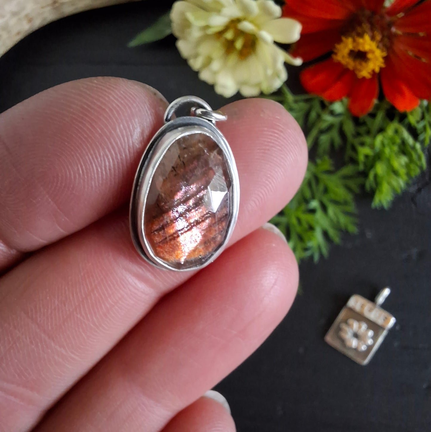 Sunstone Charm and Flower Seed Packet Charm