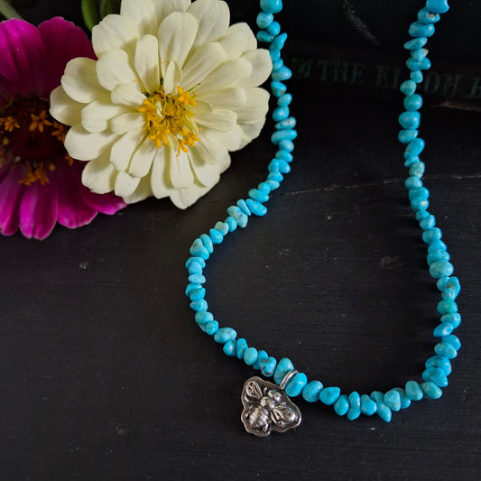 Sleeping Beauty Turquoise Necklace with Bee