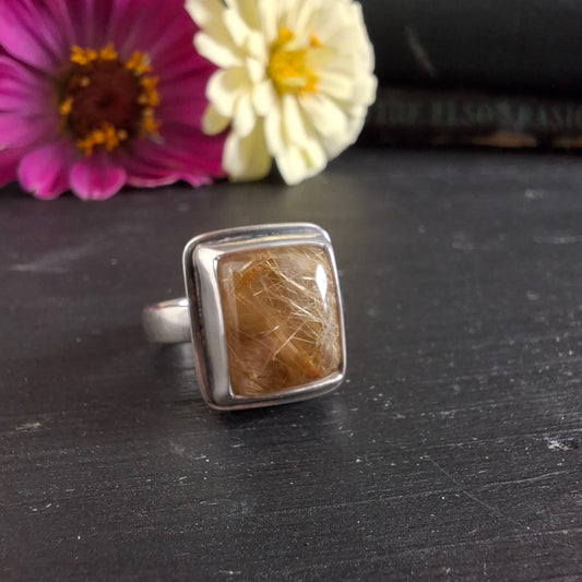 Gold Rutilated Quartz Ring - Size 5-1/4