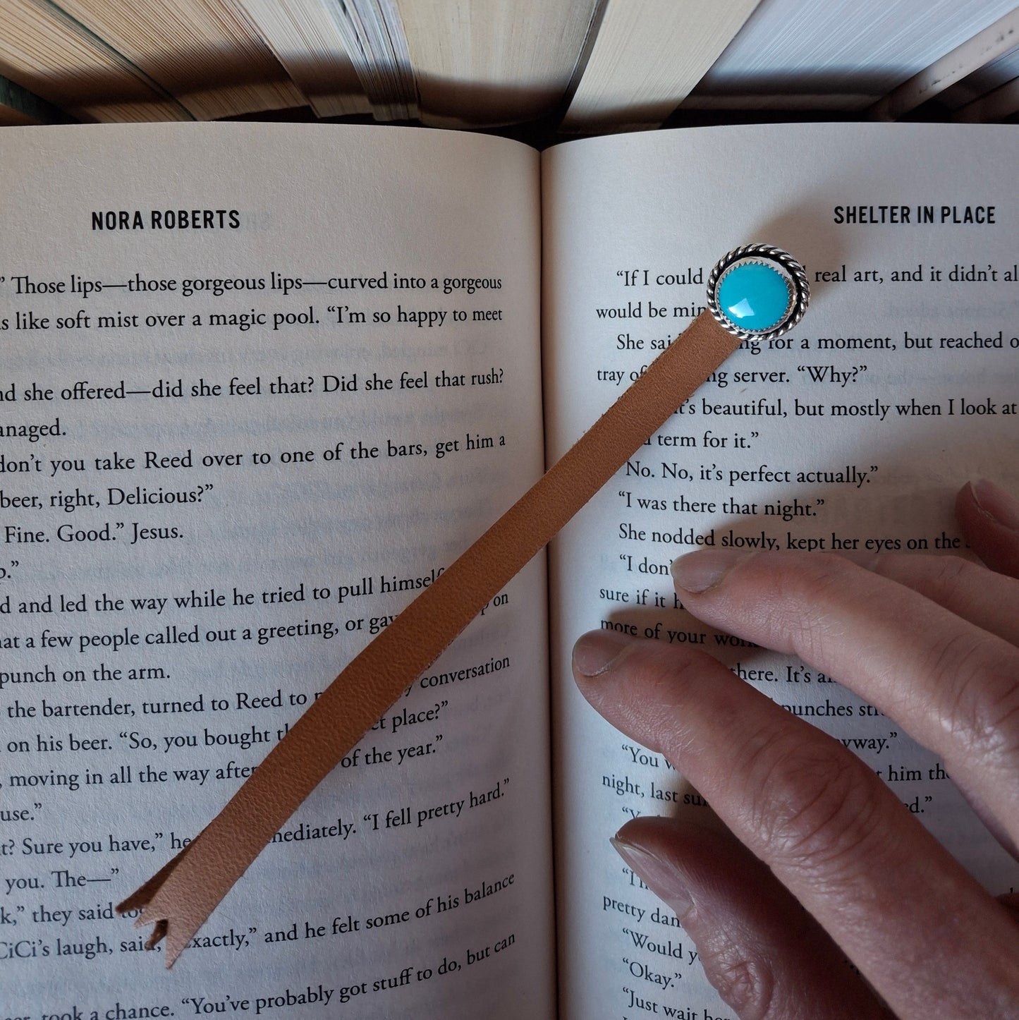 Kingman Turquoise and Leather Bookmark | Handcrafted Sterling Silver