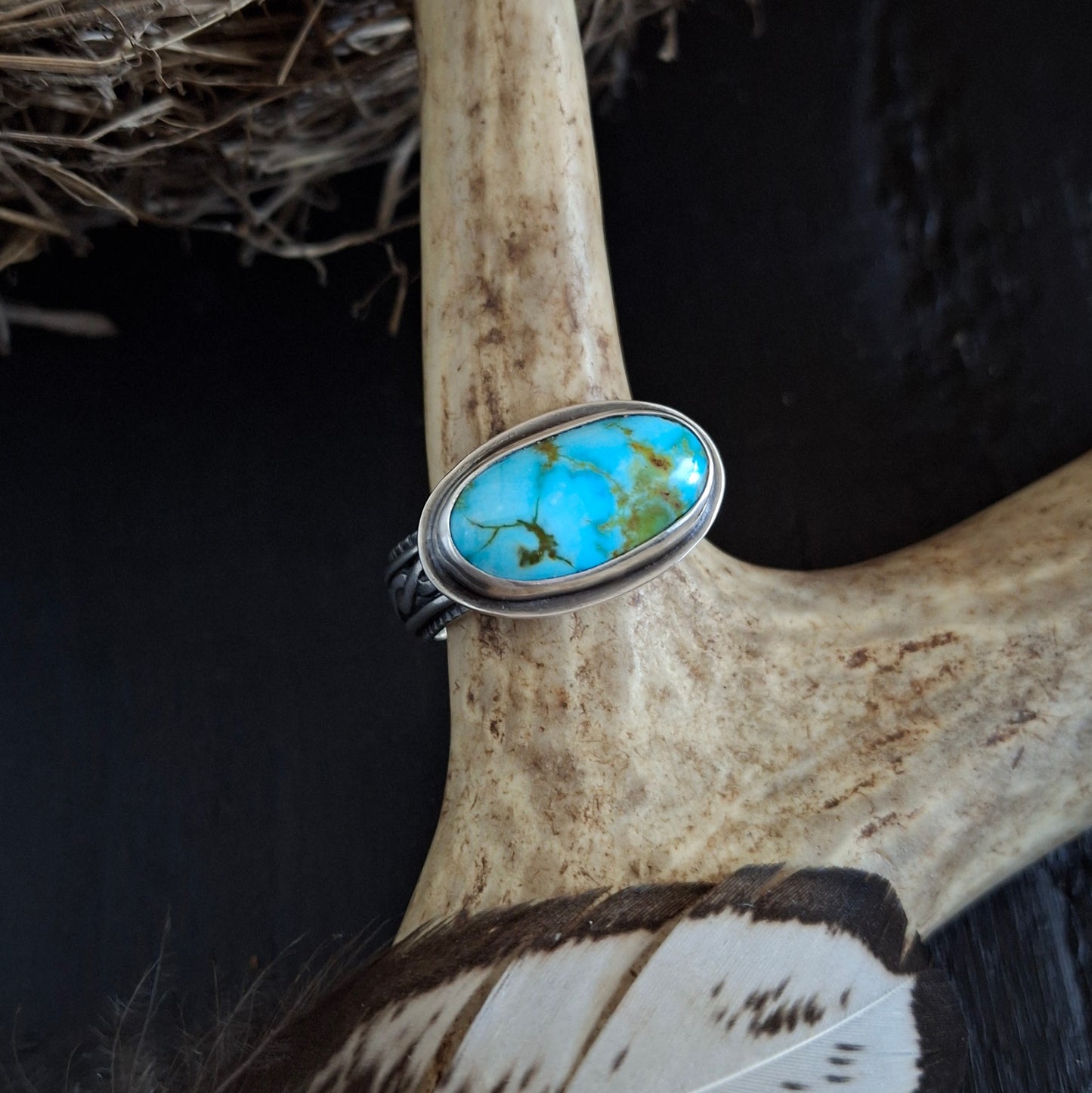 Turquoise Mountain with Decorative Ring Band - Size 10