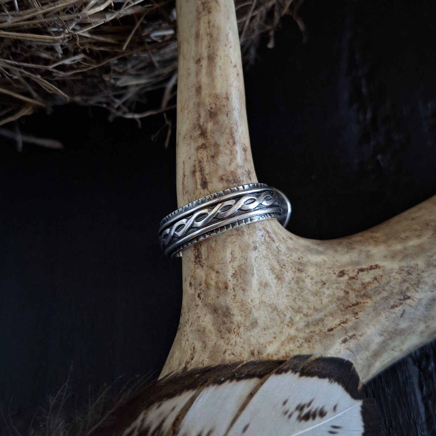 Turquoise Mountain with Decorative Ring Band - Size 10