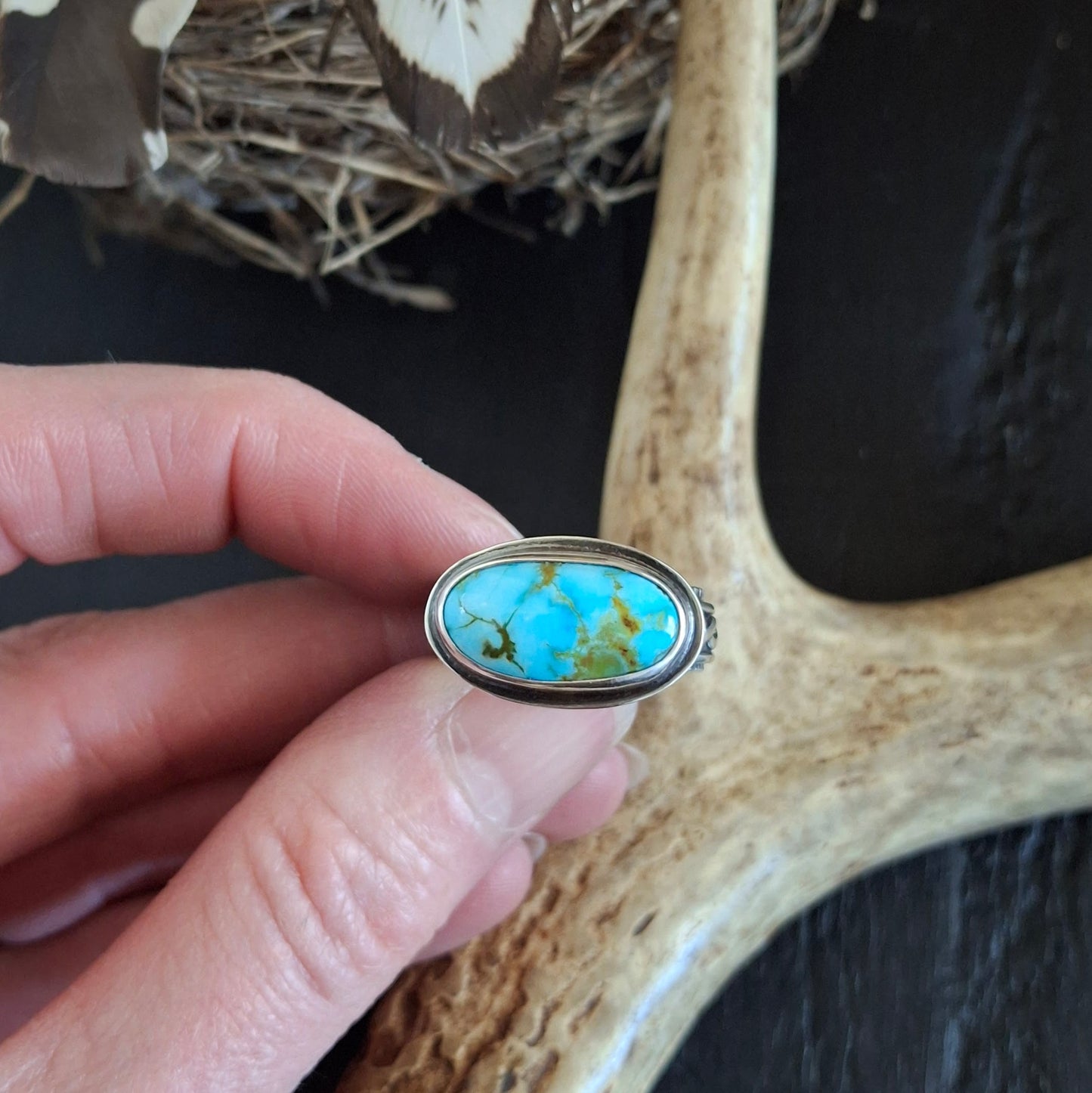 Turquoise Mountain with Decorative Ring Band - Size 10