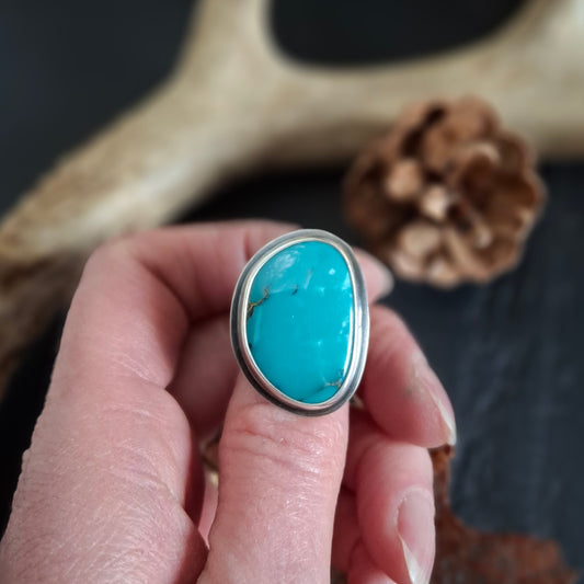 Tibetan Turquoise & Sterling Silver Trout Ring - Size 8.5