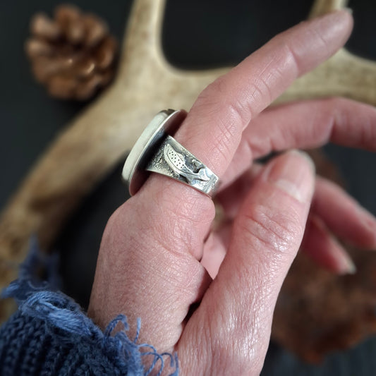 Tibetan Turquoise & Sterling Silver Trout Ring - Size 8.5