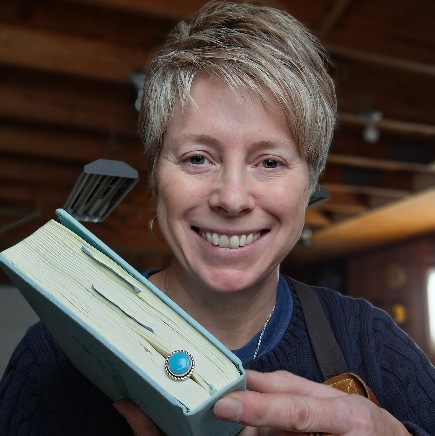 Kingman Turquoise and Leather Bookmark | Handcrafted Sterling Silver