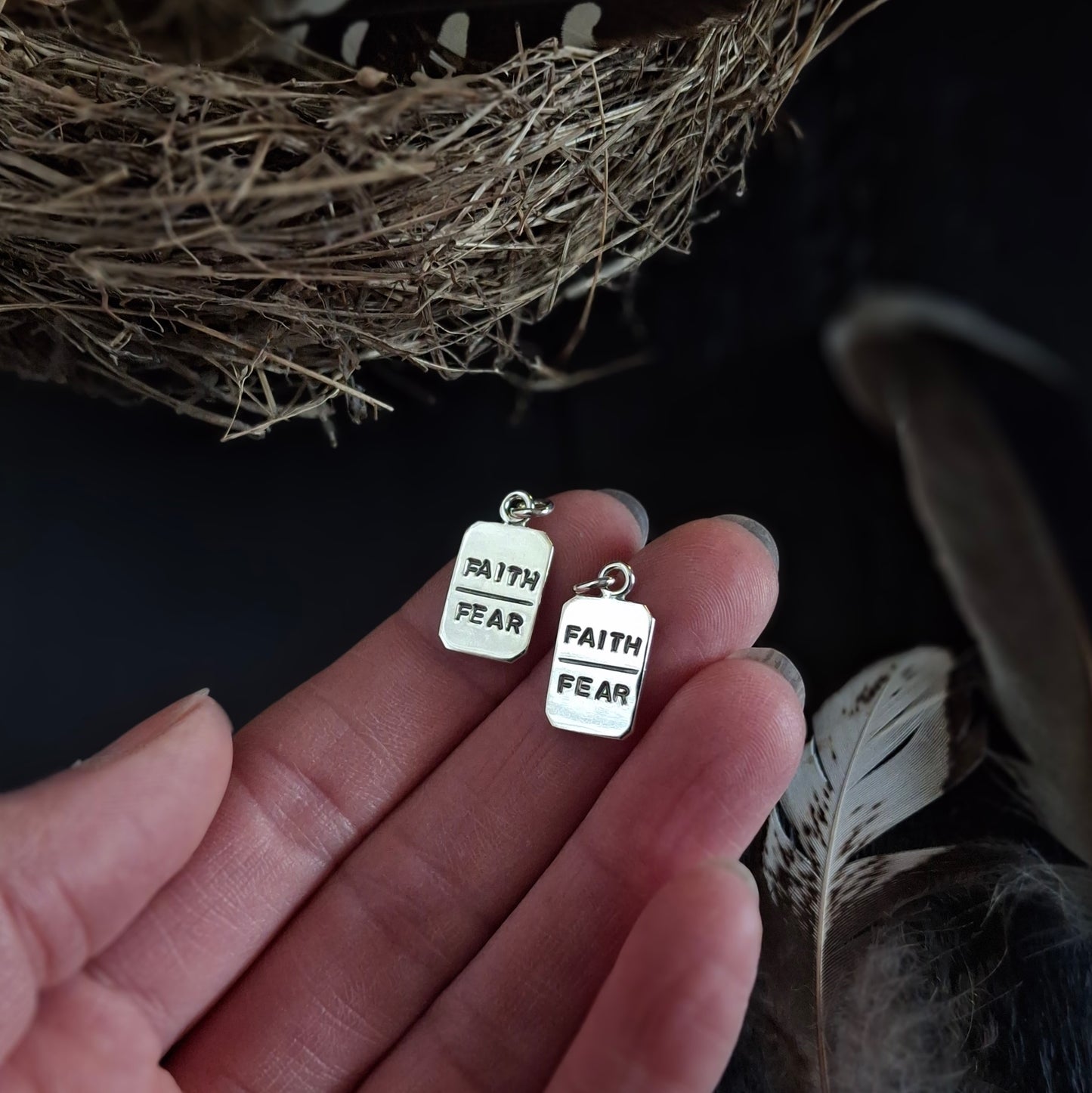 Faith over Fear Charms - Hand Stamped Sterling Talisman