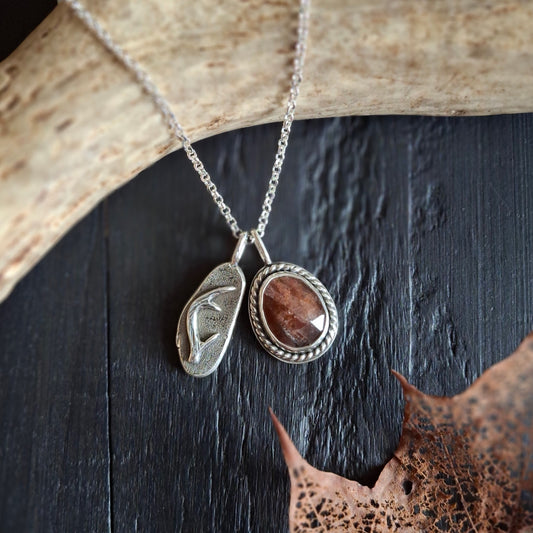 Sunstone and Antler Necklace | A Hand-Sawn Sterling Silver Keepsake