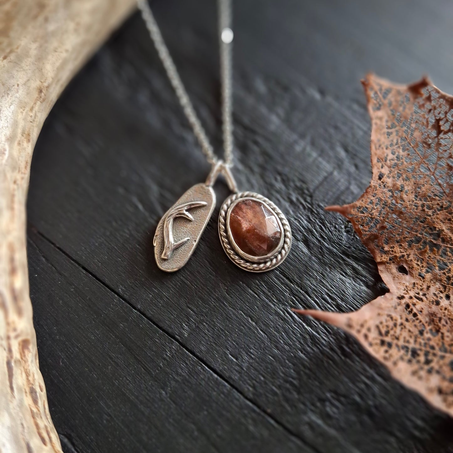 Sunstone and Antler Necklace | A Hand-Sawn Sterling Silver Keepsake