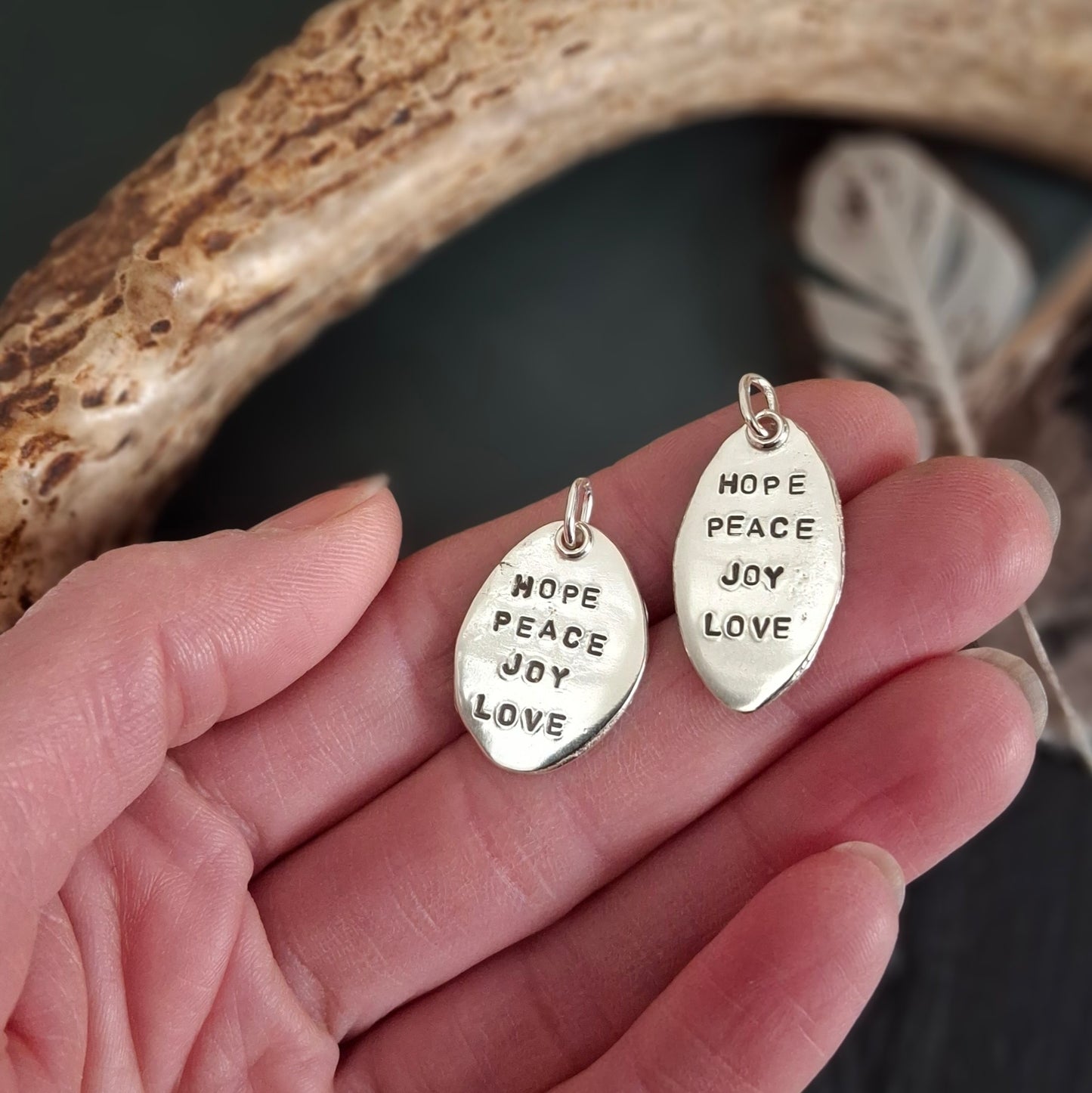 Hope Peace Joy Love Charm | Hand-Stamped Sterling Silver | Advent-Inspired Meaningful Jewelry