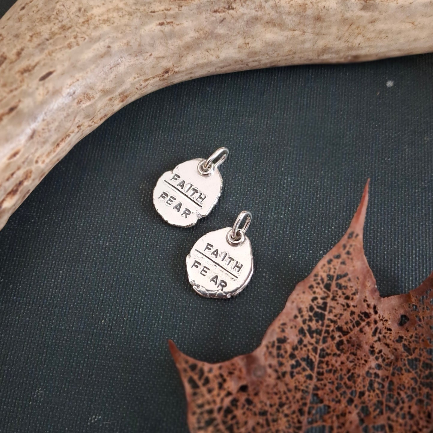 Faith Over Fear Charm - Rustic Original | Hand-Stamped Sterling Silver | Inspirational Faith Jewelry