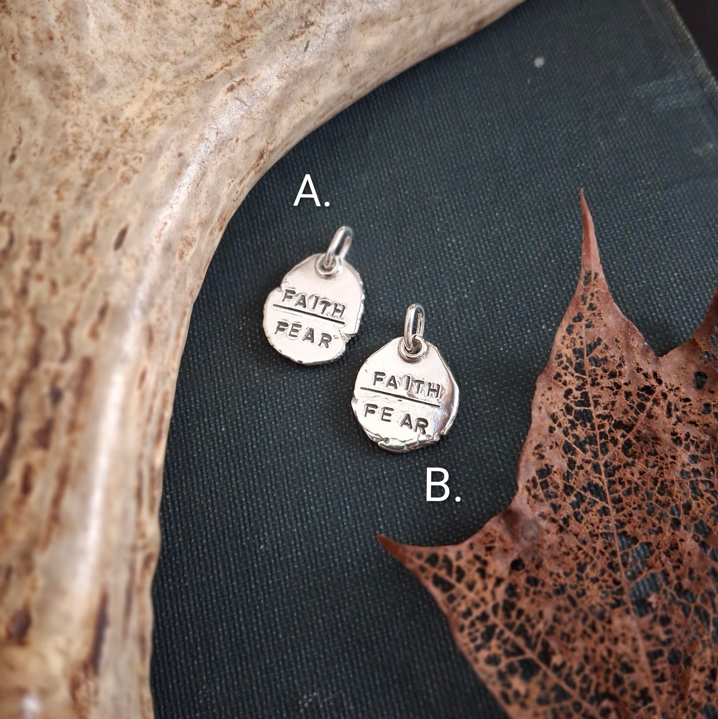 Faith Over Fear Charm - Rustic Original | Hand-Stamped Sterling Silver | Inspirational Faith Jewelry