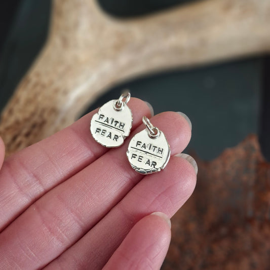 Faith Over Fear Charm - Rustic Original | Hand-Stamped Sterling Silver | Inspirational Faith Jewelry