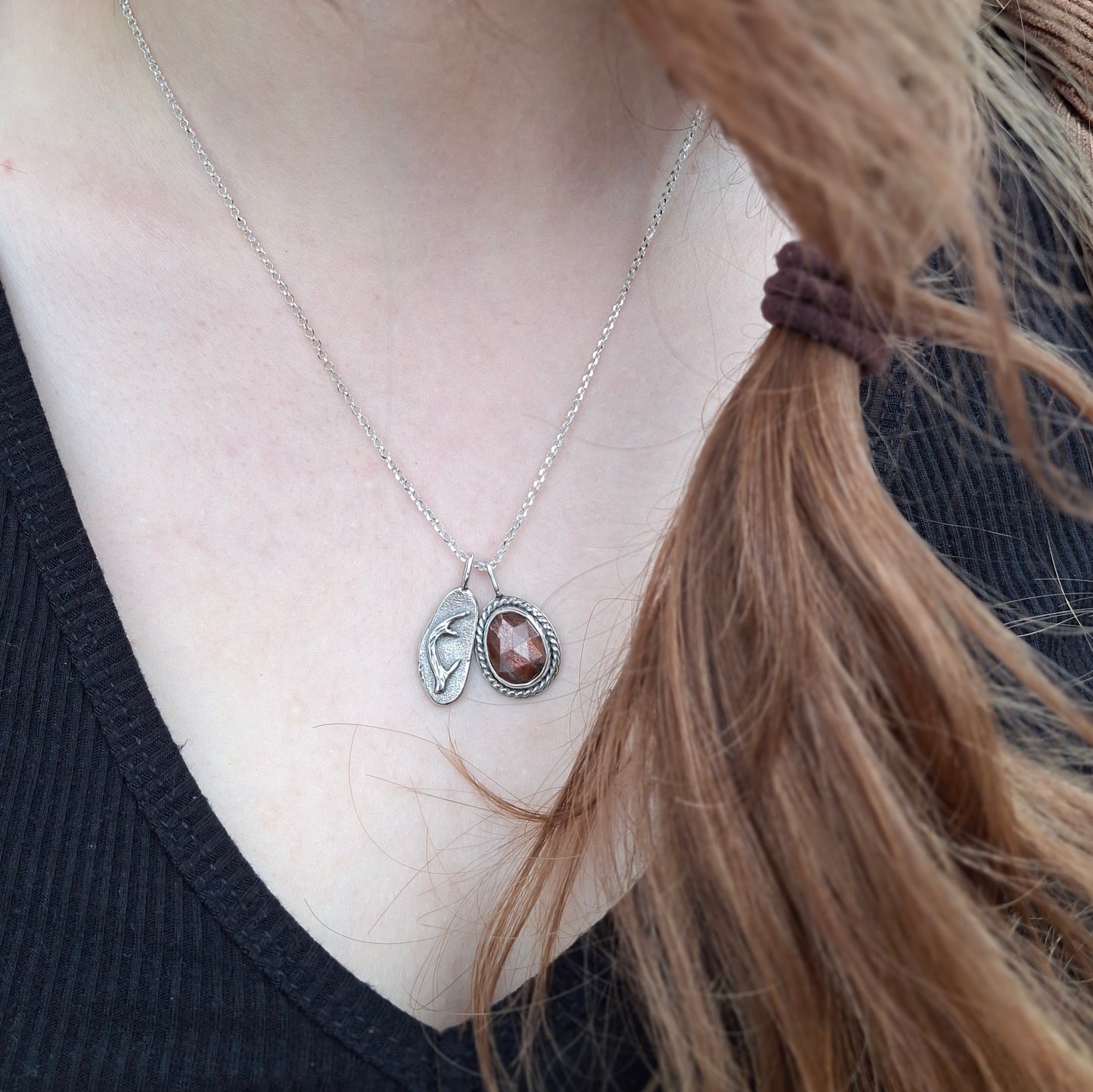 Sunstone and Antler Necklace | A Hand-Sawn Sterling Silver Keepsake