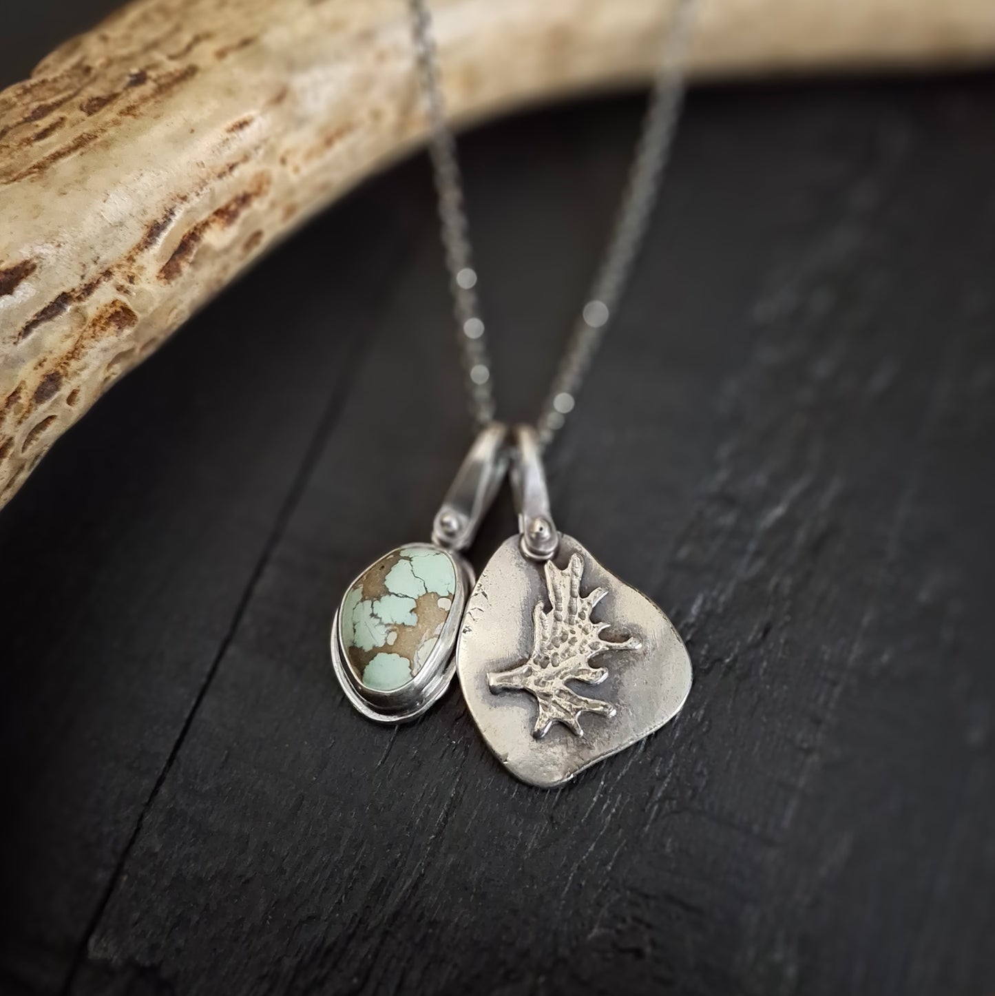 Treasure Mountain Turquoise and Moose Antler Charm Necklace | Sterling Silver