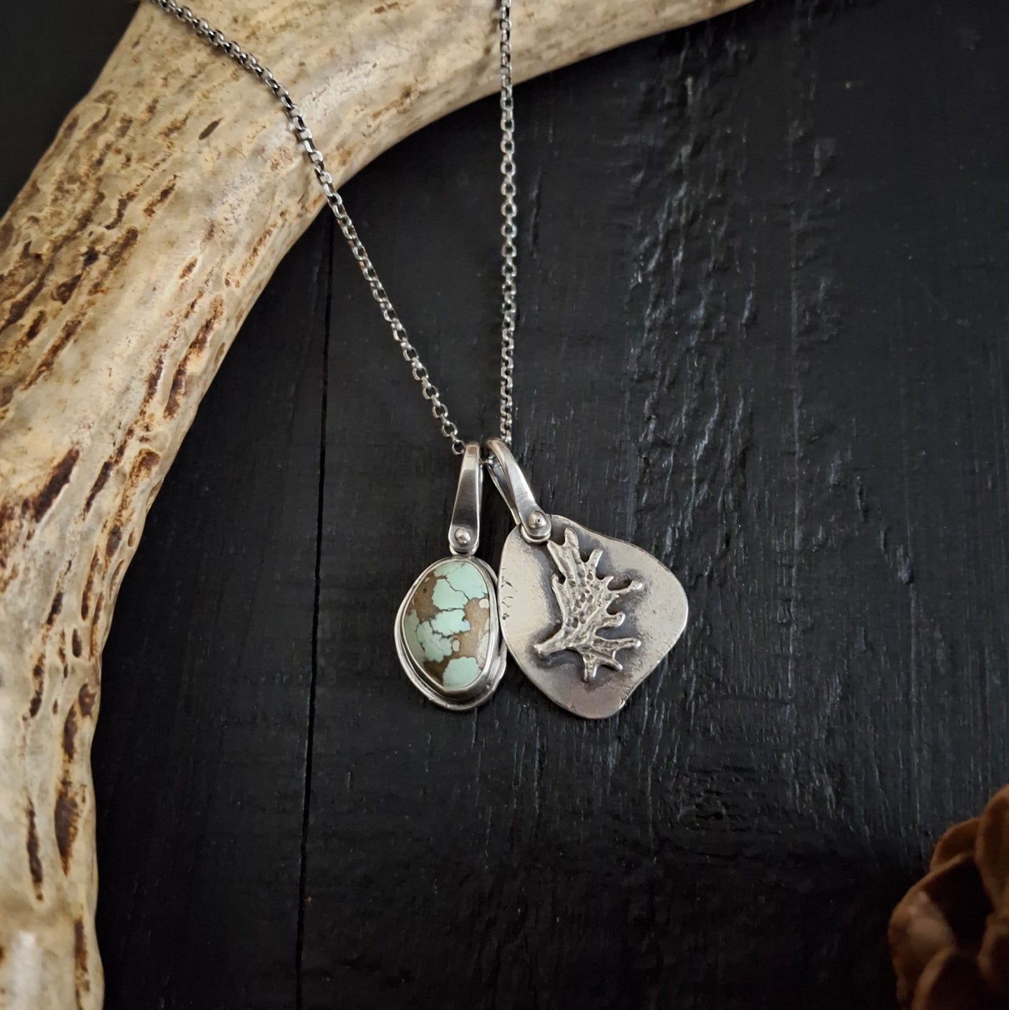 Treasure Mountain Turquoise and Moose Antler Charm Necklace | Sterling Silver